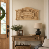 Personalized “Bless Our Home” Hand-Carved Beechwood Wall Plaque - design detail