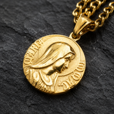 Virgin Mary Coin Necklace, 316L Titanium Steel Vintage Medal Pendant