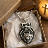 Vintage Shield Wolf & Eagle Stainless Steel Necklace, 3D Embossed Totem Pendant Box Chain for Men