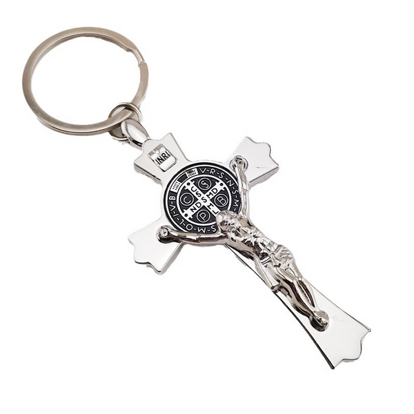 Jesus St. Benedict Stainless Steel Cross Keychain