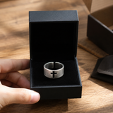 Vintage Antiqued Open-Band Cross Cutout Stainless Steel Ring