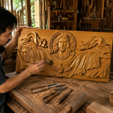 Trinity of Grace” Hand-Carved Jesus & Holy Spirit Wood Wall Art – 22.75