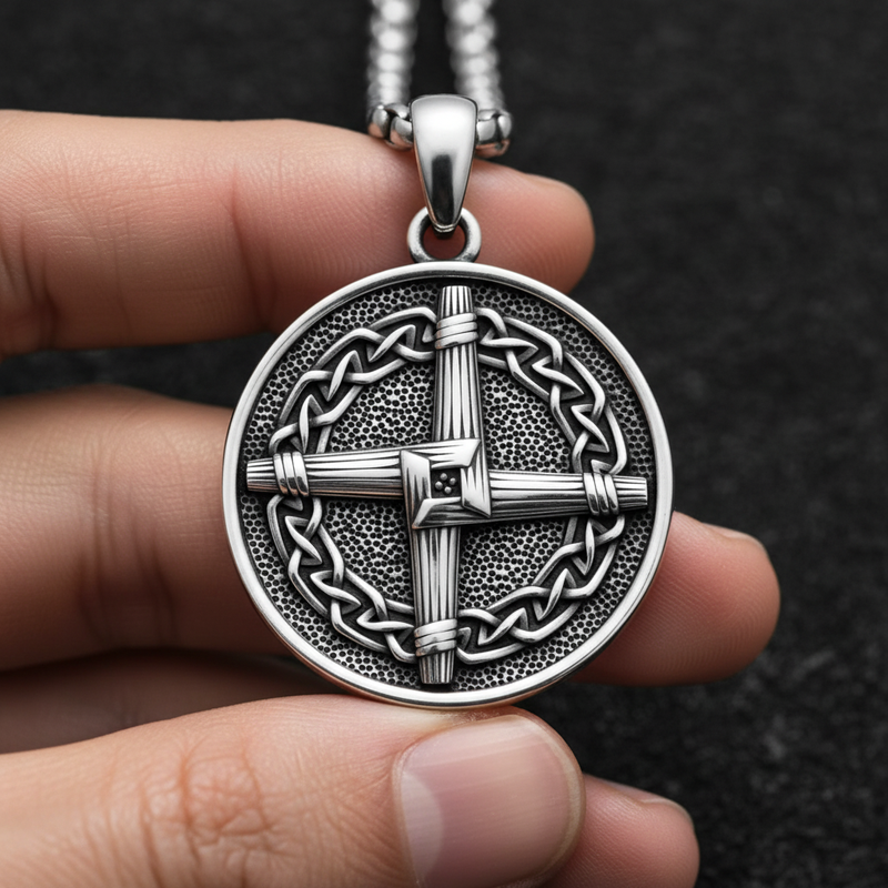 Celtic cross knot stainless steel pendant necklace close-up