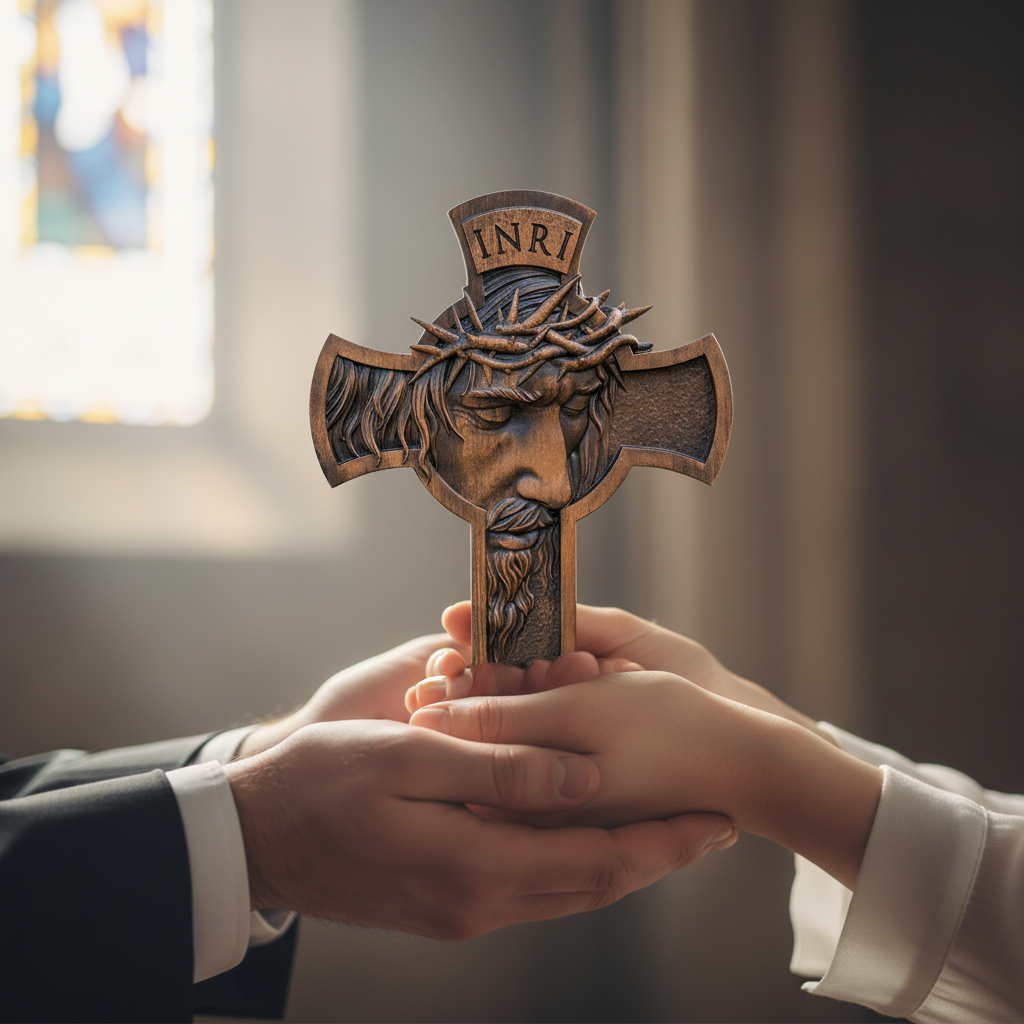 Sacred Thorn Crown Wooden Cross ️ | Hand-Carved Beechwood Crucifix with ...