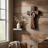 Holy Family icon on reclaimed wood wall