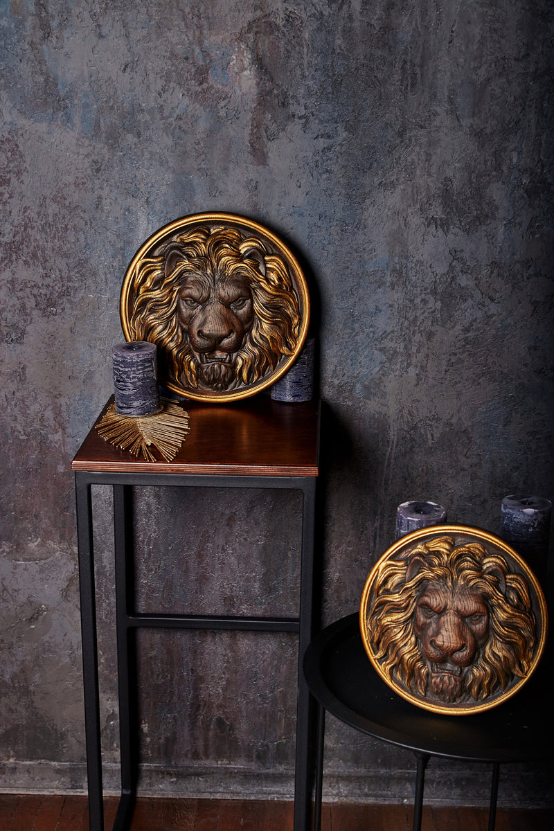 Carved Lion Head Wood Carving Wall Art