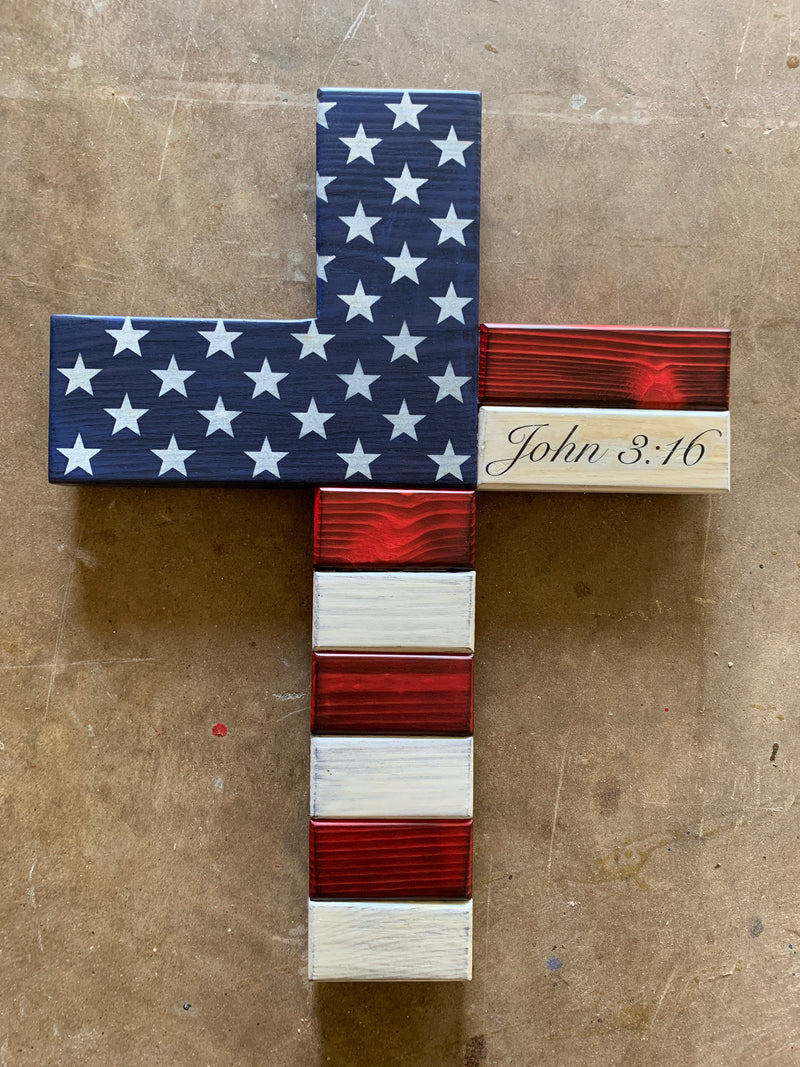 Large Wood USA Flag Cross, Christian wood cross, Patriotic wood flag cross, American flag cross, personalization available