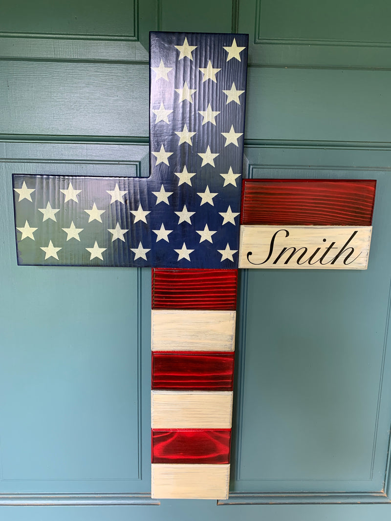 Large Wood USA Flag Cross, Christian wood cross, Patriotic wood flag cross, American flag cross, personalization available
