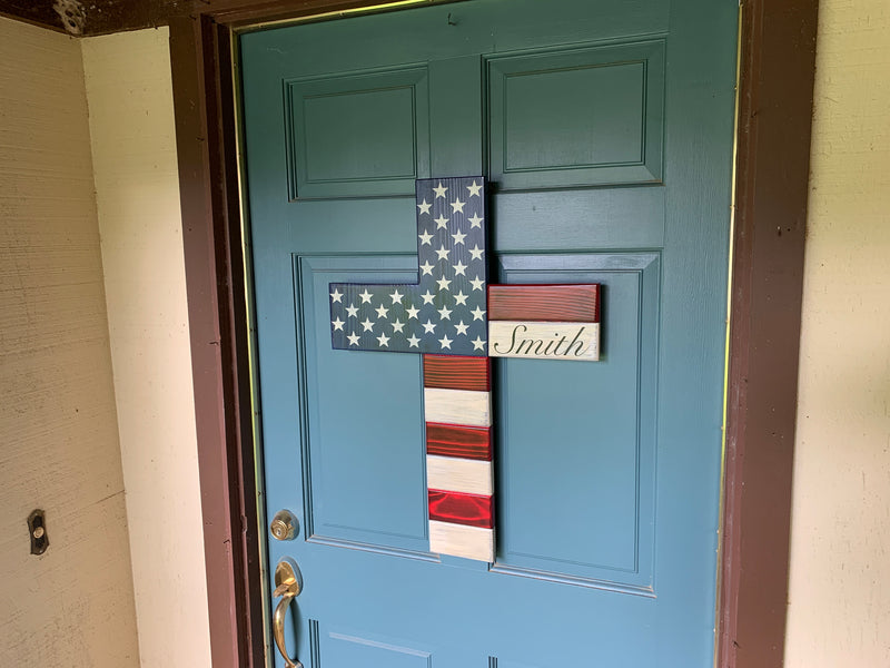 Large Wood USA Flag Cross, Christian wood cross, Patriotic wood flag cross, American flag cross, personalization available