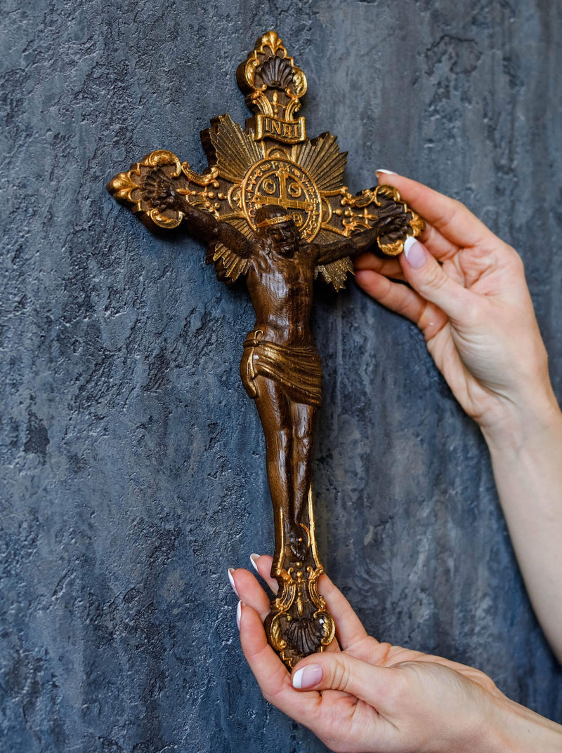 St. Benedict Exorcism Cross wood carved - Bless you and your family