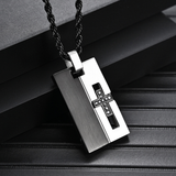 Modern Minimalist Black & Silver Cross Dog Tag Pendant Necklace