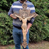 Wood carving of the Cross of the Order of Saint Benedict - with base