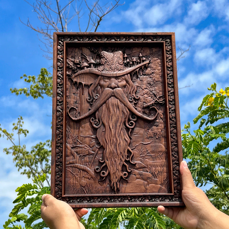 Natural Ash Magician Wood Carving Artwork