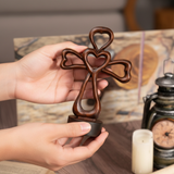 Love Cross Wooden Carving - Hands Holding