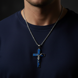 Male model dark - navy shirt Rembrandt lighting