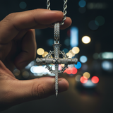 Nail Cross Necklace - Urban Night Bokeh