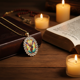 Prayer table with Bible and candles