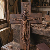 Hand-Carved Beechwood Holy Trinity Crucifix Wall Cross – Christian Home Prayer Decor - product video preview 2