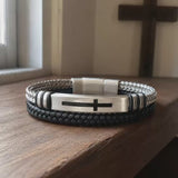Two‑Layer Braided Leather Cross Bracelet