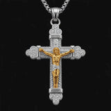 Titanium Steel Crucifix Necklace with Zircon