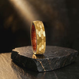 6 mm hammered titanium-steel and natural pear wood ring