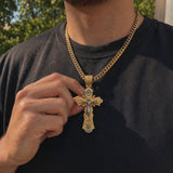 Gold-Plated Copper Crucifix Pendant with Jesus Christ and Religious Figures