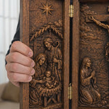 The Life of Christ Hand-Carved Beechwood Triptych – From Nativity to Resurrection Glory