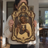 Saint Benedict & Sacred Heart of Jesus Handcrafted Beechwood Wall Plaque