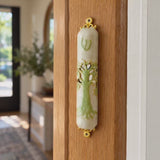 Tree of Life Mezuzah with Shema Scroll – Enamel & Gold-Tone Doorpost Blessing