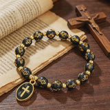 Black & Gold Cross Beaded Stretch Bracelet – A Daily Reminder of Faith, Hope & Devotion - product video preview 2