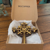 Hand-Carved Beechwood Ornate Cross – Gold Accented Christian Wall Cross
