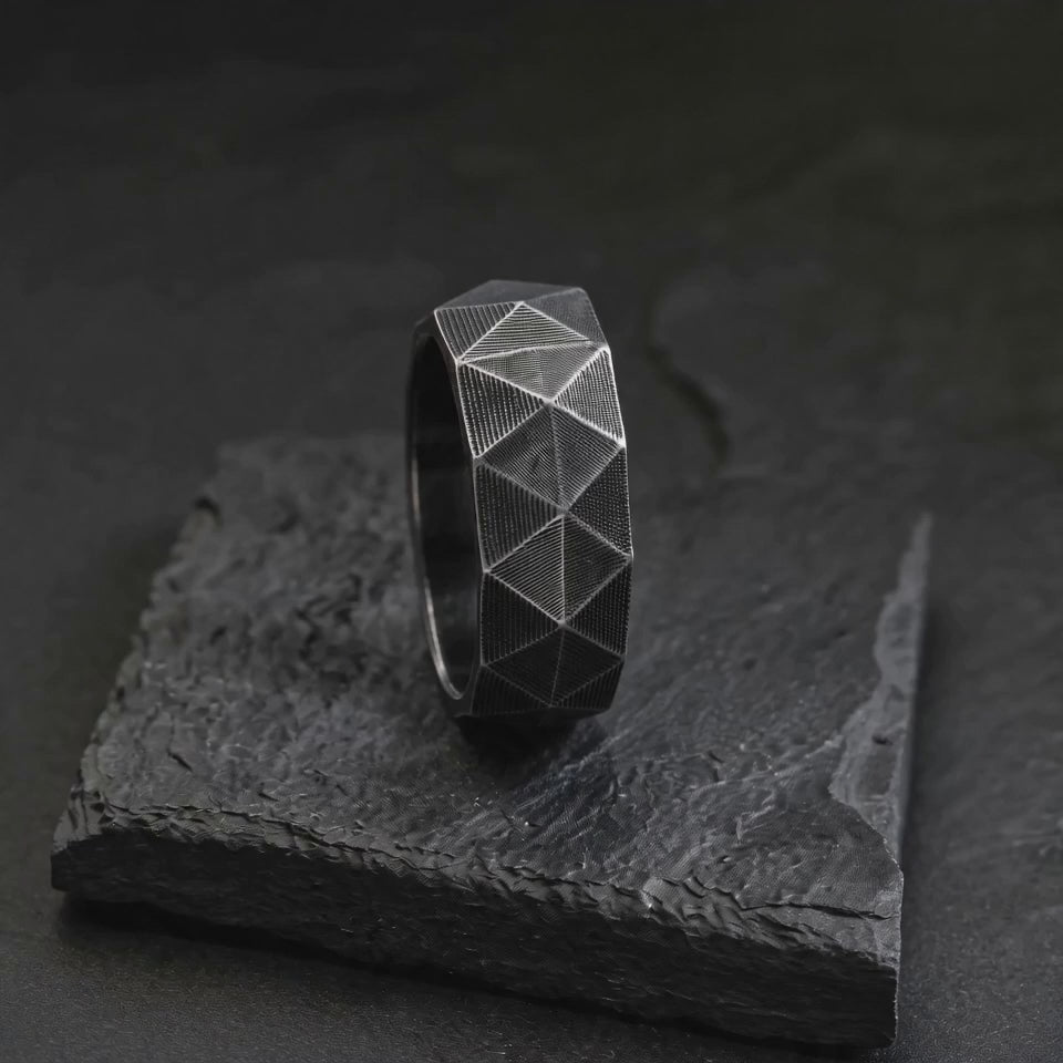 Geometric Faceted Faith Ring – Black Antiqued Copper Band - product video preview 1