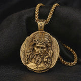 Crown of Thorns Jesus Double‑Sided Medallion Necklace, Stainless Steel Sacred Heart Pendant for Men Product Parameters
