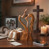 Hand-Carved Christian Love Sculpture – Wooden Couple Statue for Wedding & Anniversary Gift