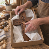 Hand-Carved Beechwood Holy Trinity Crucifix Wall Cross – Christian Home Prayer Decor