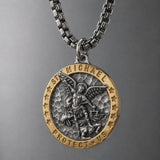Two-Tone St. Michael Archangel Protection Medal Stainless Steel Necklace
