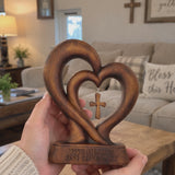 Handcrafted Beechwood Two Hearts One Covenant Cross Sculpture – Christian Wedding & Anniversary Gift
