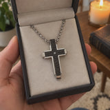 Hammered Two-Tone Stainless Steel Cross Necklace – Strength, Faith & Rugged Elegance