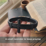 Wheat‑Textured Cross Titanium Steel Braided Leather Men’s Bracelet