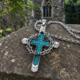 Crown of Thorns Turquoise Cross Necklace – Christian Faith Pendant with 24″ Chain - product video preview 5