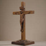Hand-Carved Beechwood Crucifixion of Jesus Standing Cross – Christian Prayer & Home Altar Decor