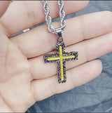 Lava Cross Pendant Necklace Titanium Chain