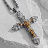 Titanium Steel Crucifix Necklace with Zircon