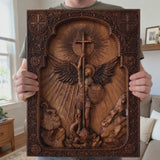 Archangel Michael Square Wooden Icon Religious Gifts - Best Wood Carving Wall Decor