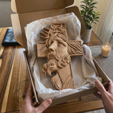 Hand-Carved Beechwood Jesus Crown of Thorns Cross – Christian Wall Art