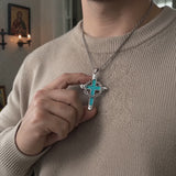 Crown of Thorns Turquoise Cross Necklace – Christian Faith Pendant with 24″ Chain