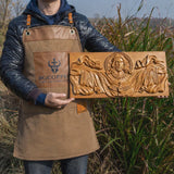 Trinity of Grace” Hand-Carved Jesus & Holy Spirit Wood Wall Art – 22.75