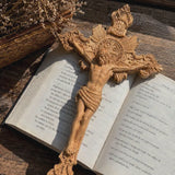 Wood carving of the Cross of the Order of Saint Benedict - with base