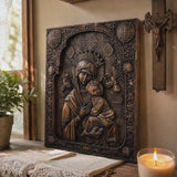 Our Lady of Perpetual Help Wood Art - Hand-Carved Catholic Gift - Mother Mary Comfort Figure