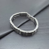 Men's Black‑Silver Striped Titanium Steel Bracelet, Geometric Textured Link Wristband, Rugged Business Men Jewelry